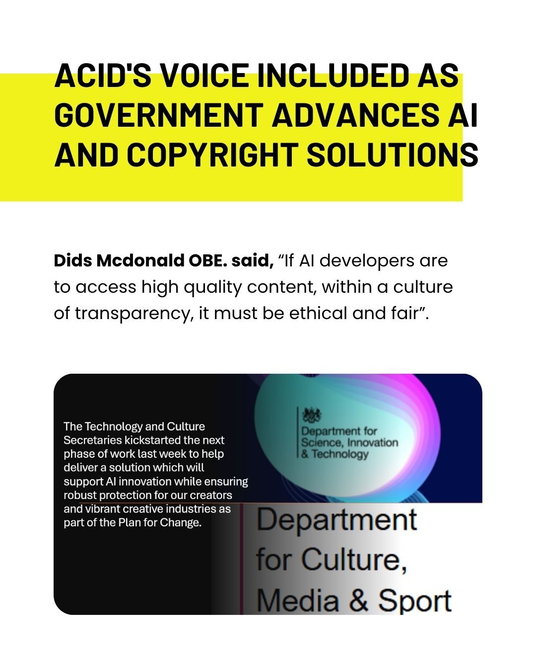 ACID'S VOICE INCLUDED AS GOVERNMENT ADVANCES AI AND COPYRIGHT SOLUTIONS