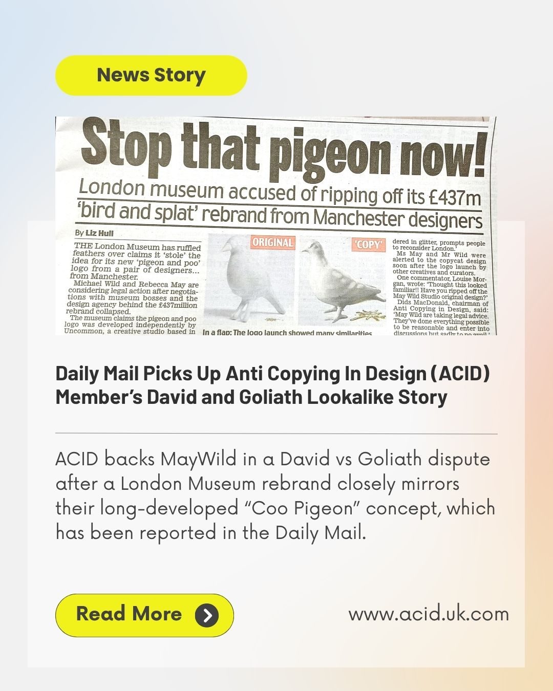 Daily Mail Picks Up Anti Copying In Design (ACID) Member’s David and Goliath Lookalike Story