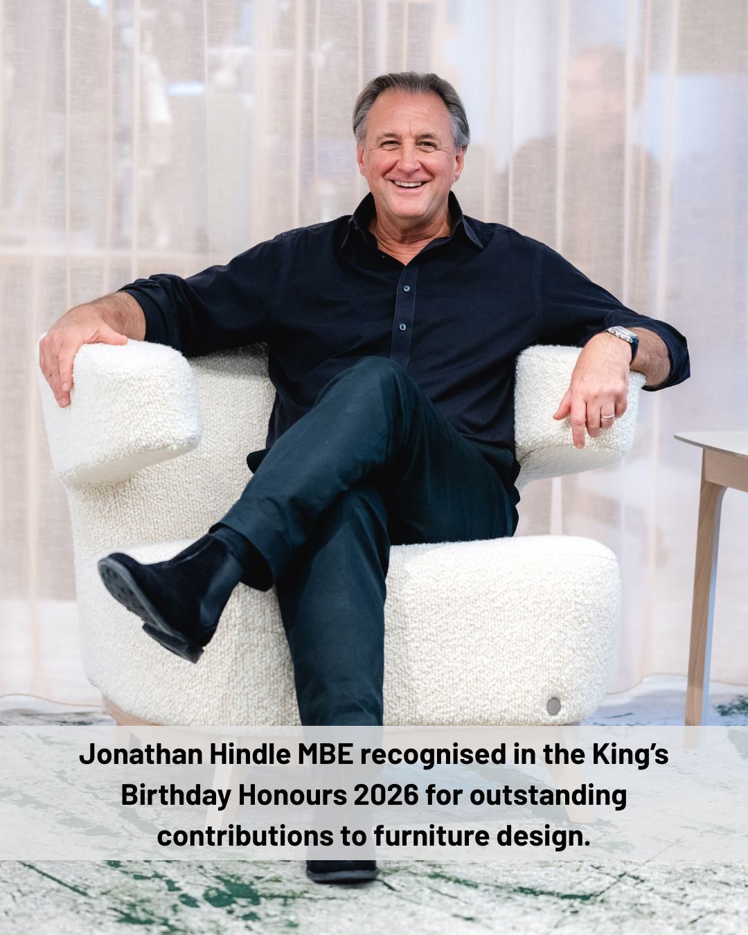Jonathan Hindle MBE recognised in the King’s Birthday Honours 2026 for outstanding contributions to furniture design, innovation, education and industry leadership. (1)