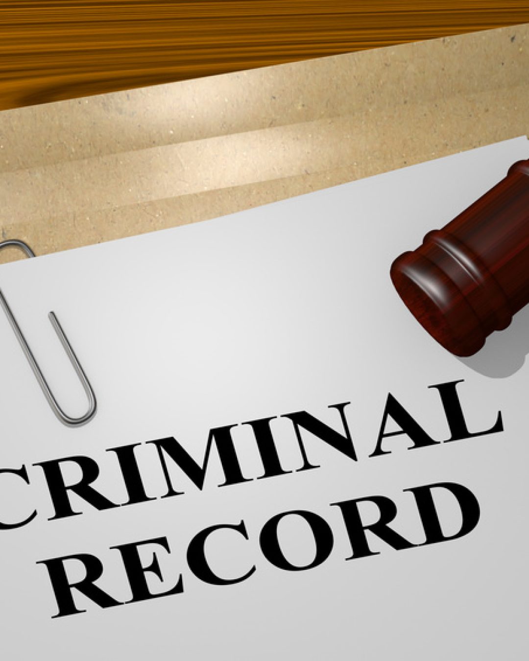 3D illustration of "CRIMINAL RECORD" title on legal document